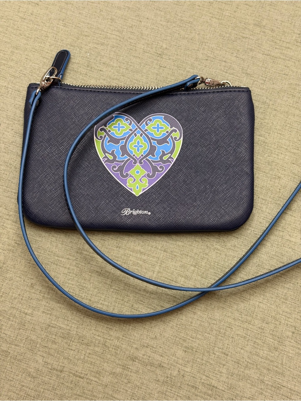 Brighton Navy Blue Heart Mini Crossbody Bag Zip Closure